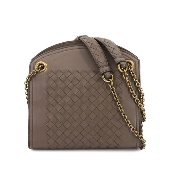 BOTTEGA VENETA Intrecciato Chain Shoulder Bag Leather Brown Purse